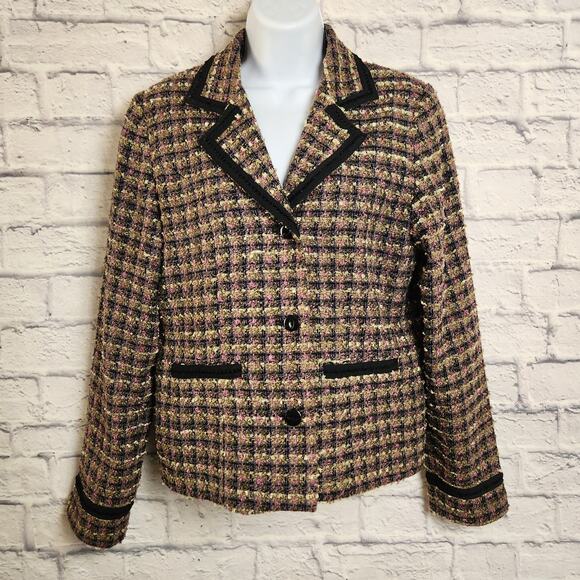 Cynthia Max Blazer Womens Size Petite Medium Tweed Plaid 3 Button - Picture 1 of 16
